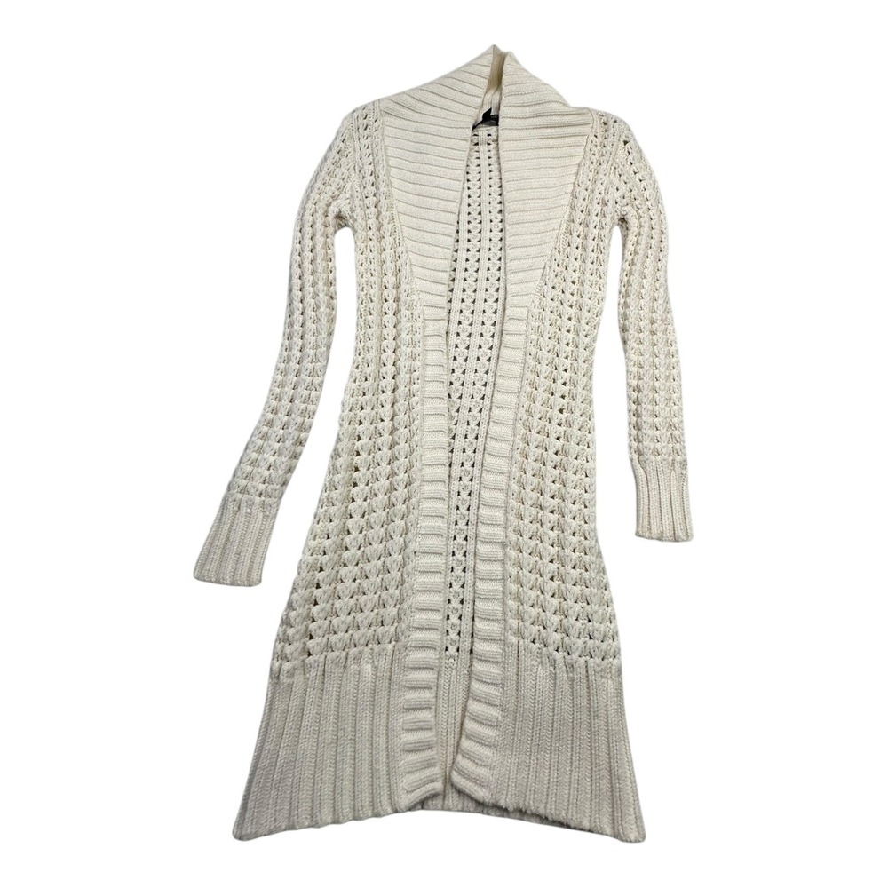 Bebe‎ Cream Knit Open Front Long Sleeve Cardigan Sweater Size S